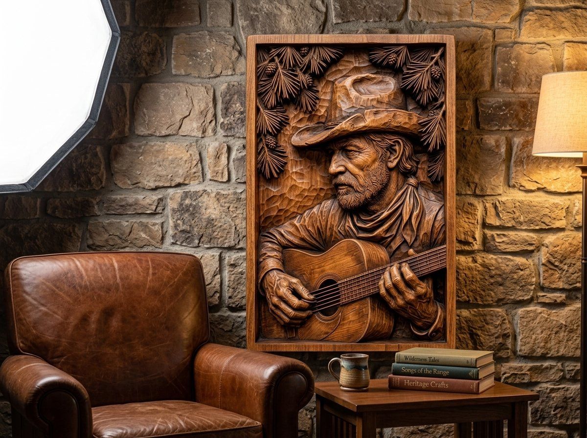Weathered Cowboy Playing Guitar CNC Relief STL bas-relief STL — view 13