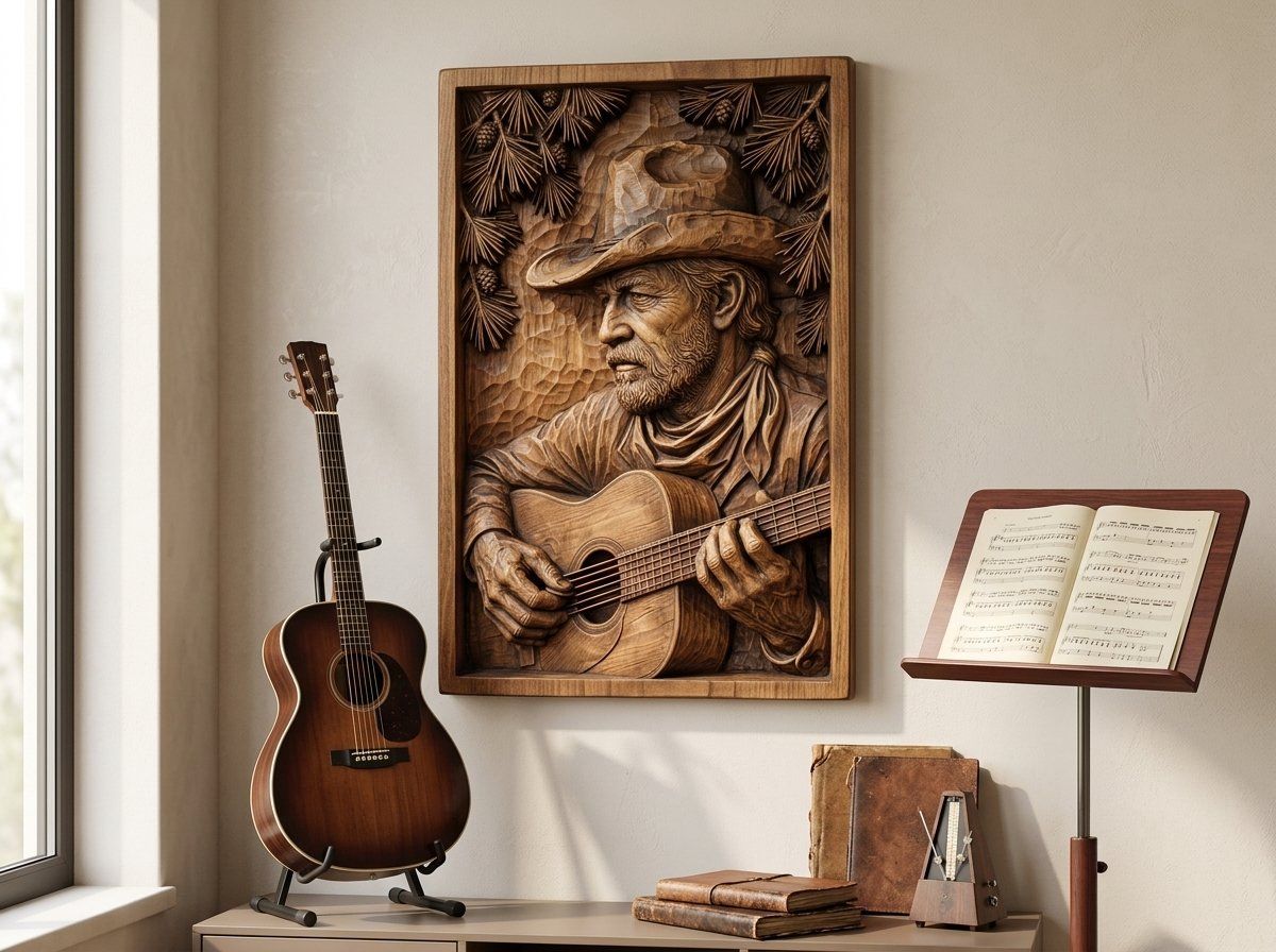Weathered Cowboy Playing Guitar CNC Relief STL bas-relief STL — view 14