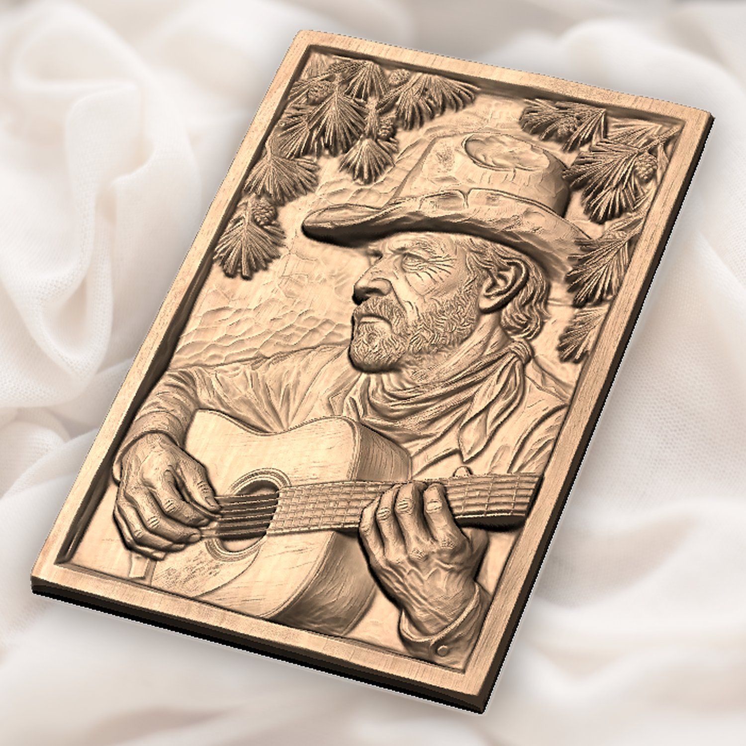 Weathered Cowboy Playing Guitar CNC Relief STL bas-relief STL — view 6