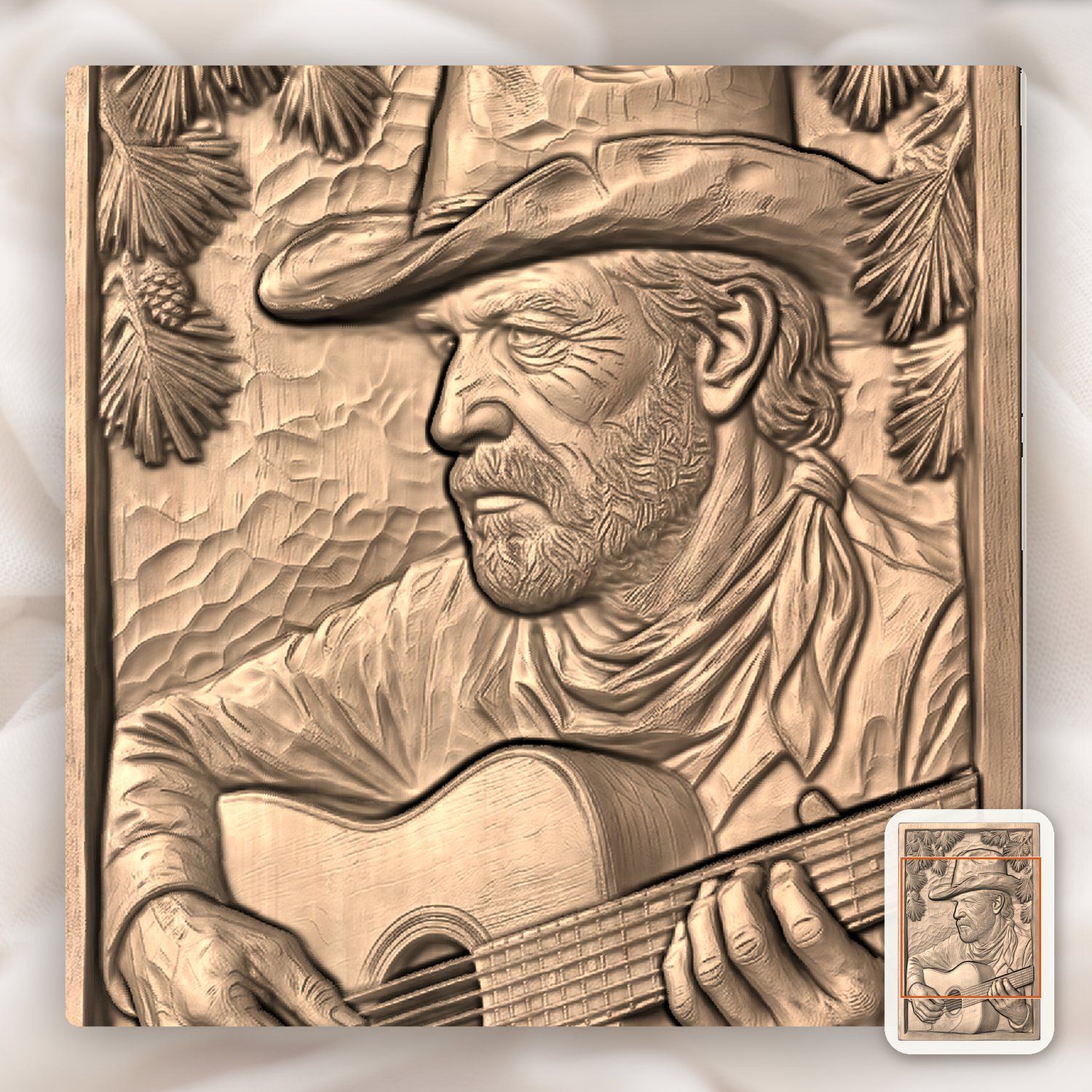 Weathered Cowboy Playing Guitar CNC Relief STL bas-relief STL — view 7