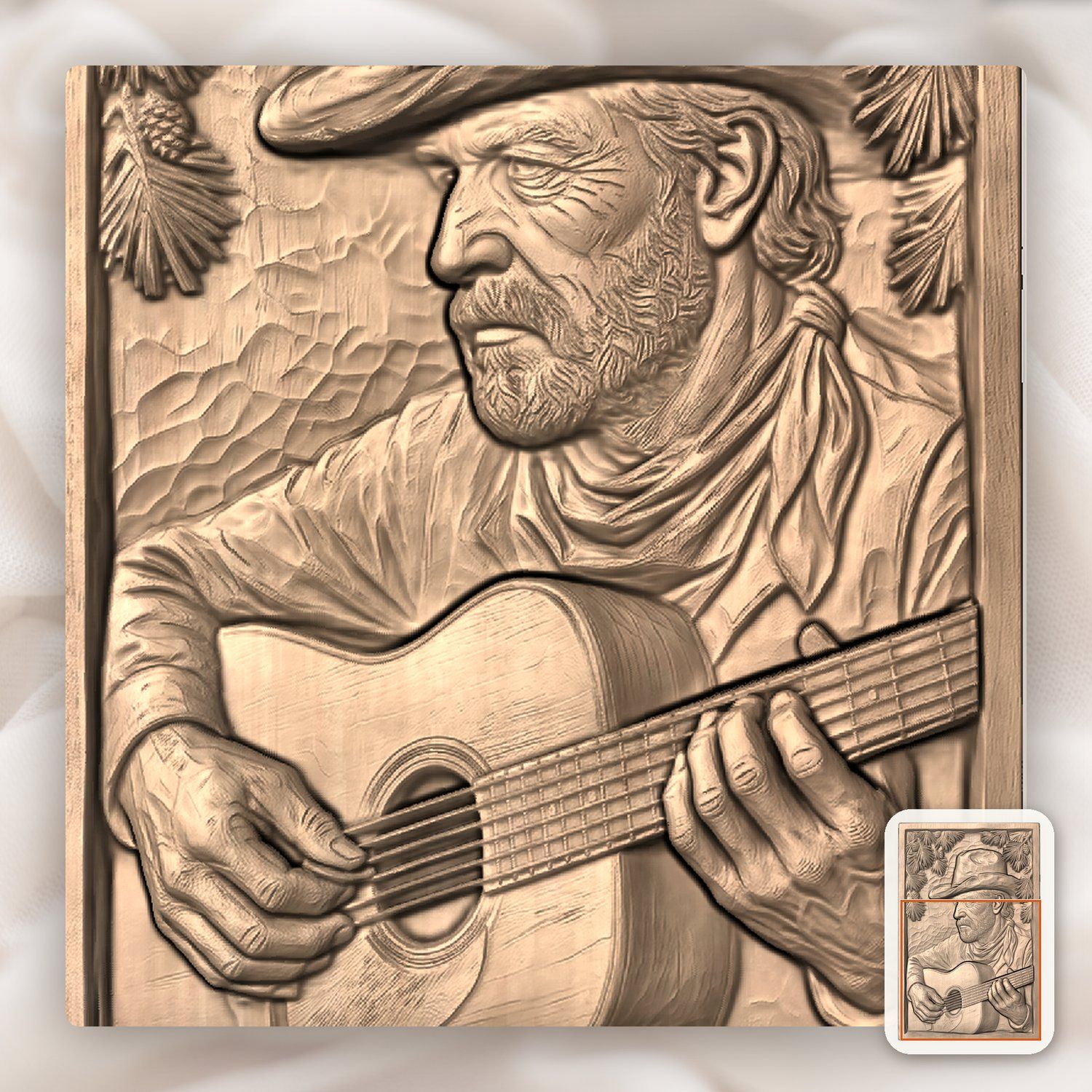 Weathered Cowboy Playing Guitar CNC Relief STL bas-relief STL — view 9