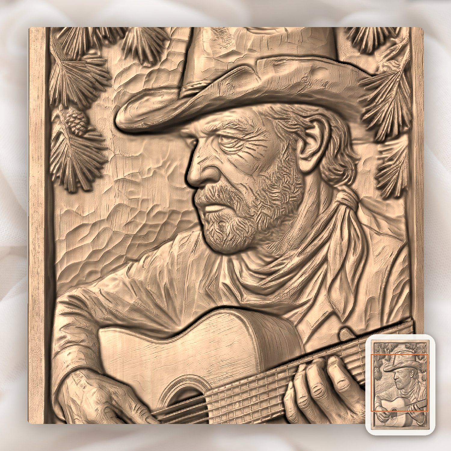 Weathered Cowboy Playing Guitar CNC Relief STL bas-relief STL — view 10