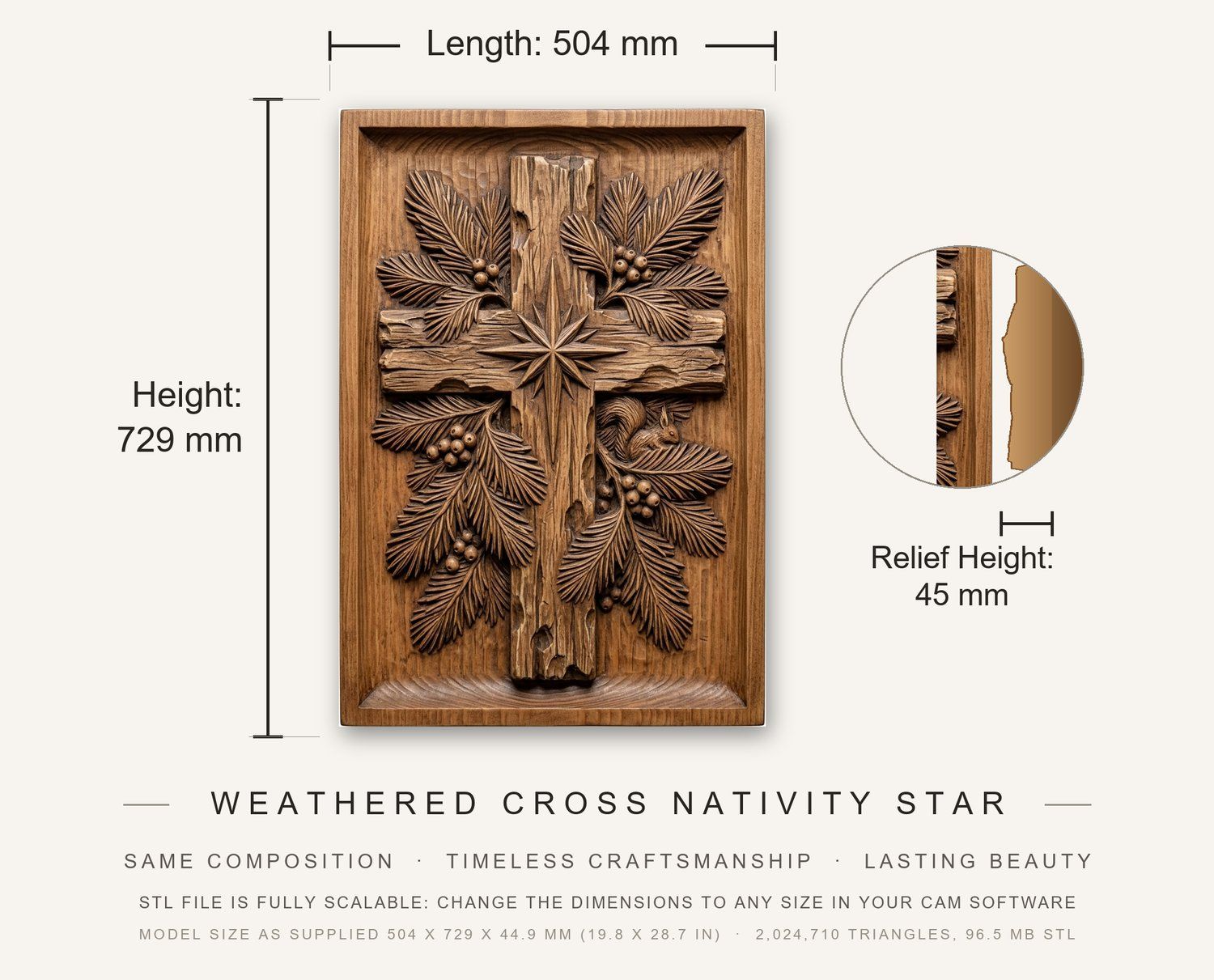Weathered Cross Nativity Star CNC Relief STL bas-relief STL — view 3