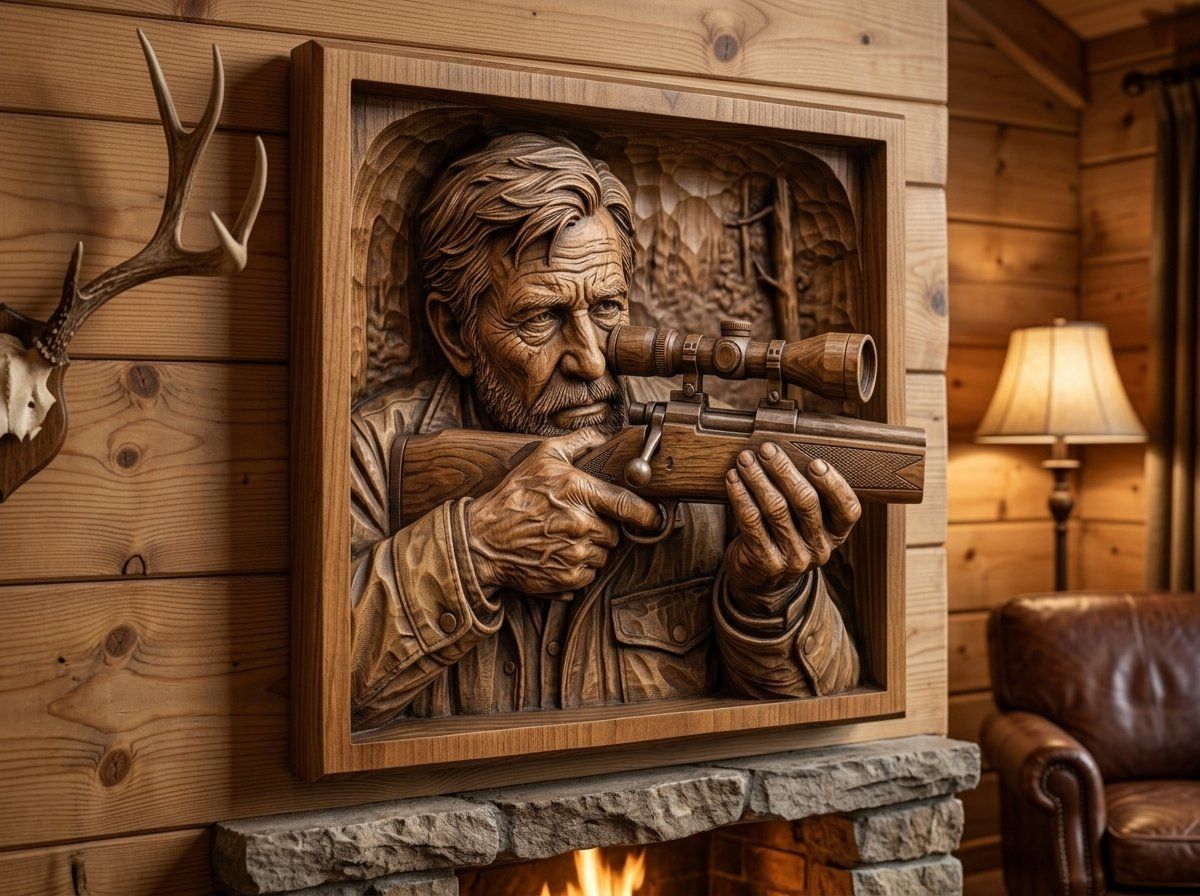 Weathered Hunter With Rifle CNC Relief STL bas-relief STL — view 13