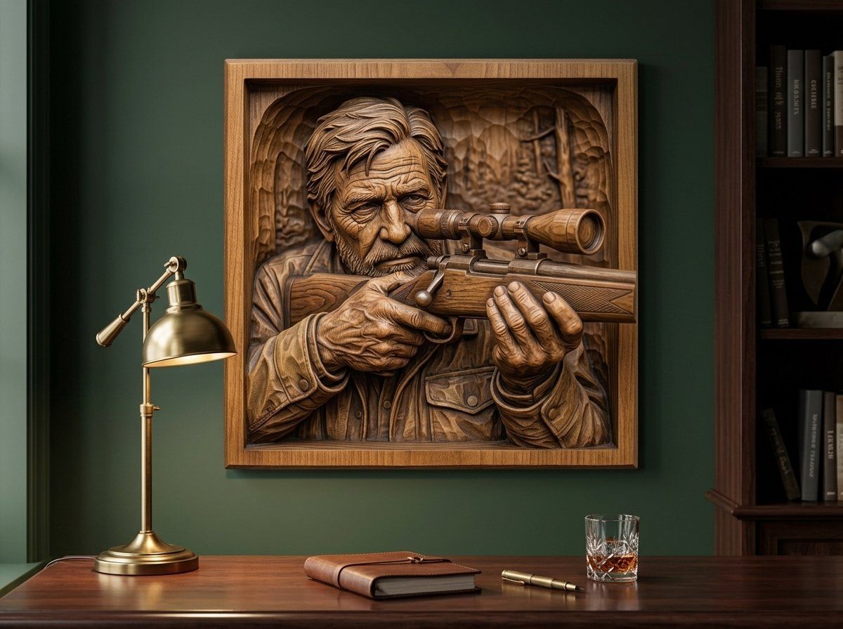 Weathered Hunter With Rifle CNC Relief STL bas-relief STL — view 14