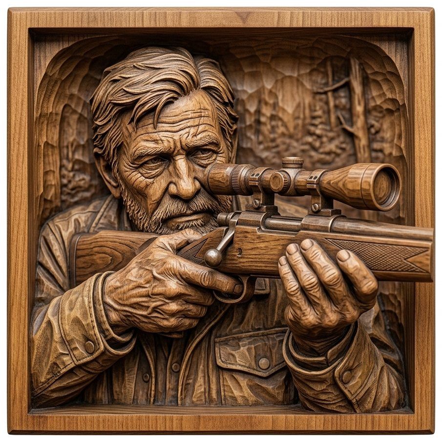 Weathered Hunter With Rifle CNC Relief STL bas-relief STL — view 4
