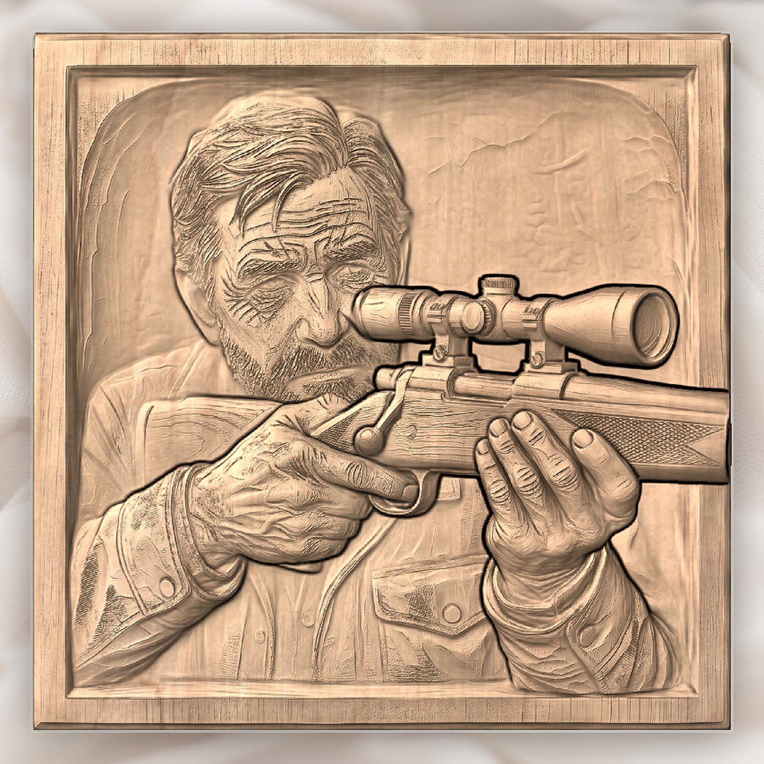 Weathered Hunter With Rifle CNC Relief STL bas-relief STL — view 5