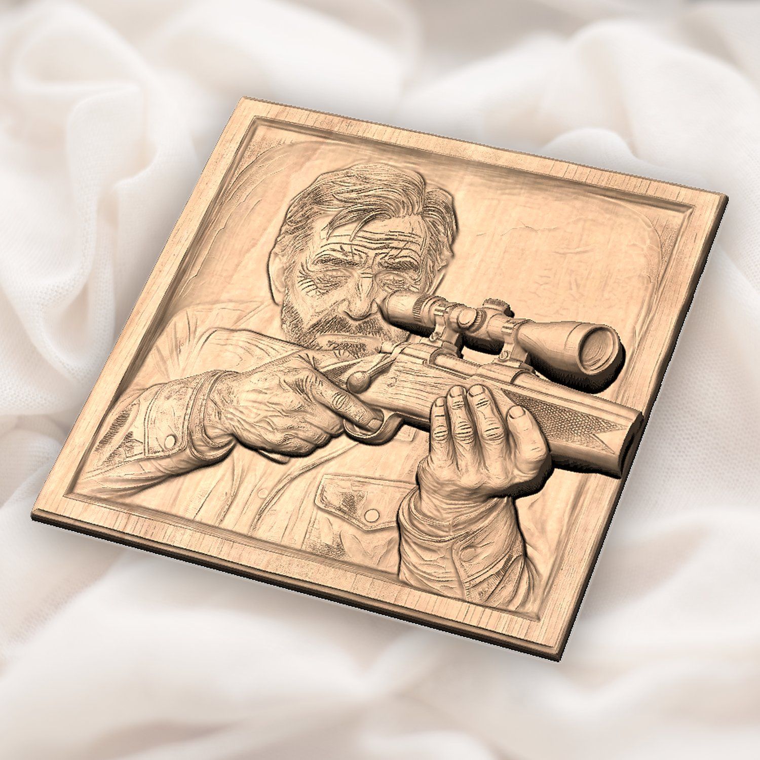 Weathered Hunter With Rifle CNC Relief STL bas-relief STL — view 6