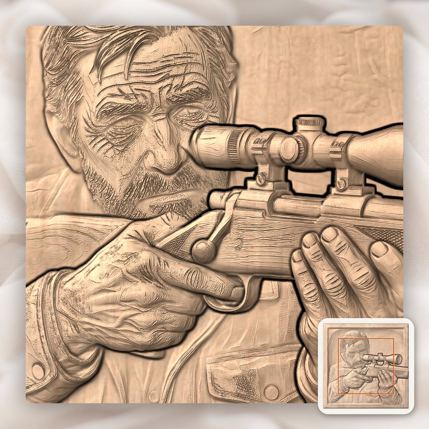 Weathered Hunter With Rifle CNC Relief STL bas-relief STL — view 7