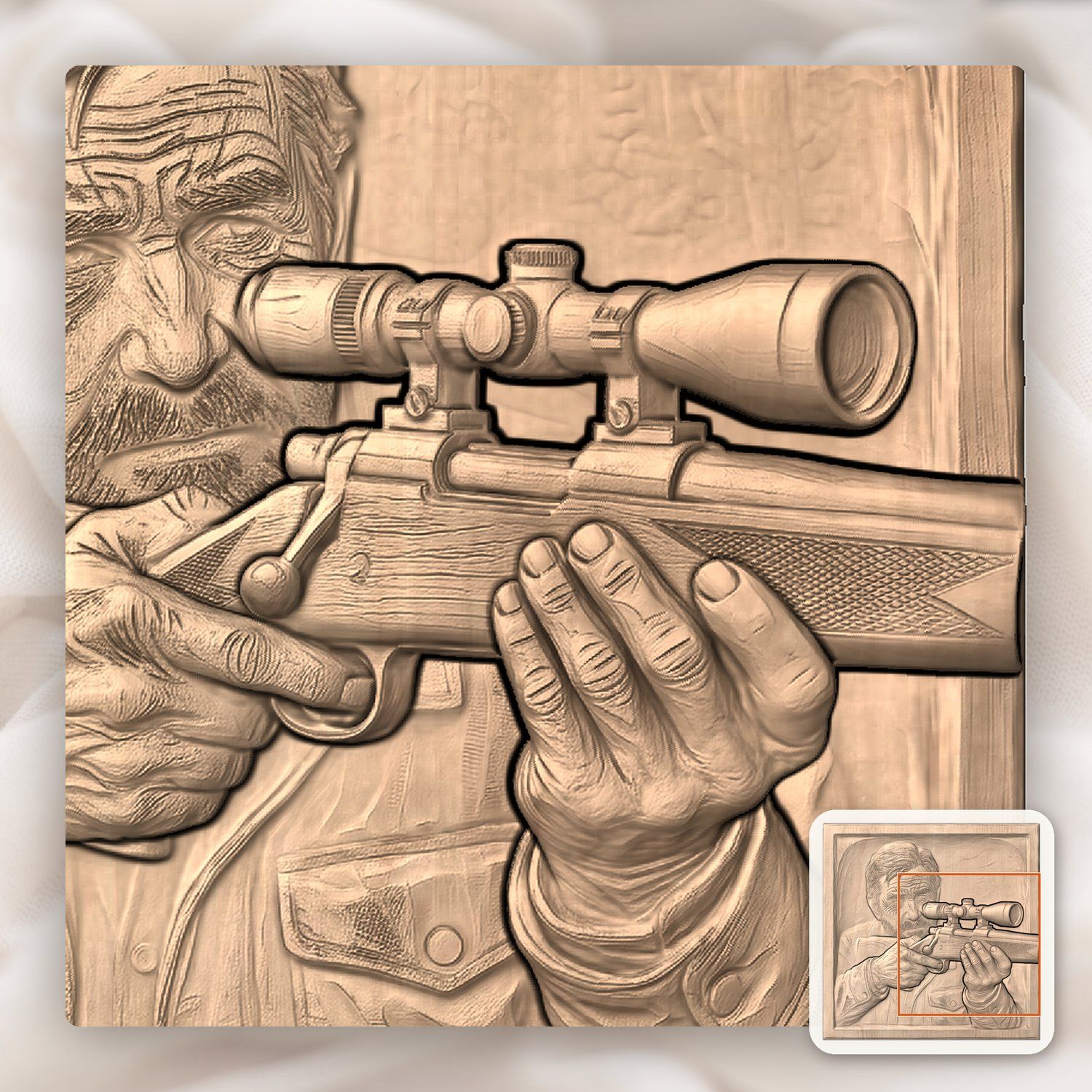 Weathered Hunter With Rifle CNC Relief STL bas-relief STL — view 8