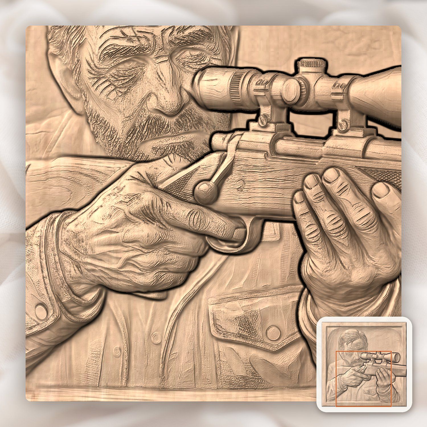 Weathered Hunter With Rifle CNC Relief STL bas-relief STL — view 9