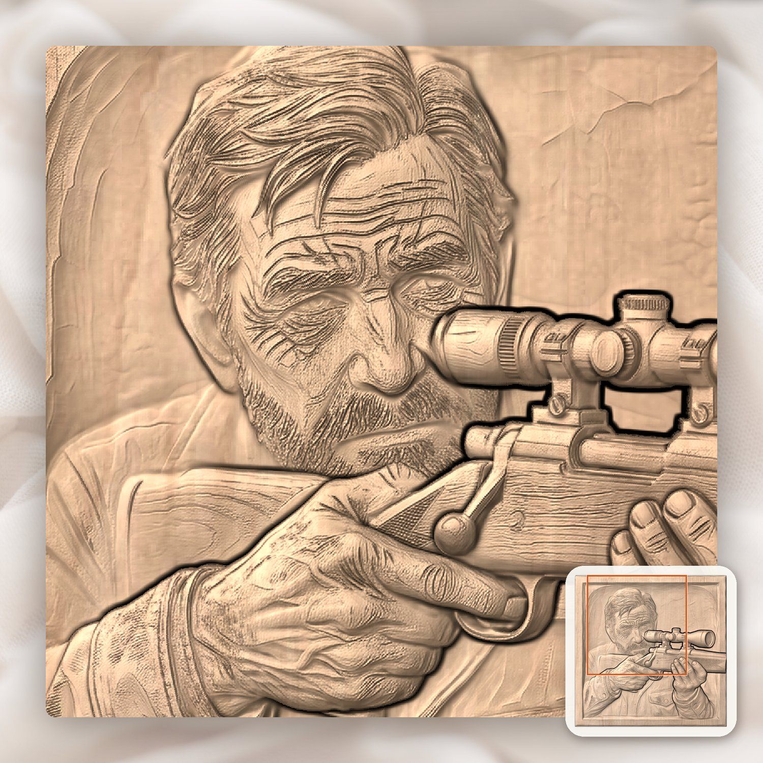 Weathered Hunter With Rifle CNC Relief STL bas-relief STL — view 10
