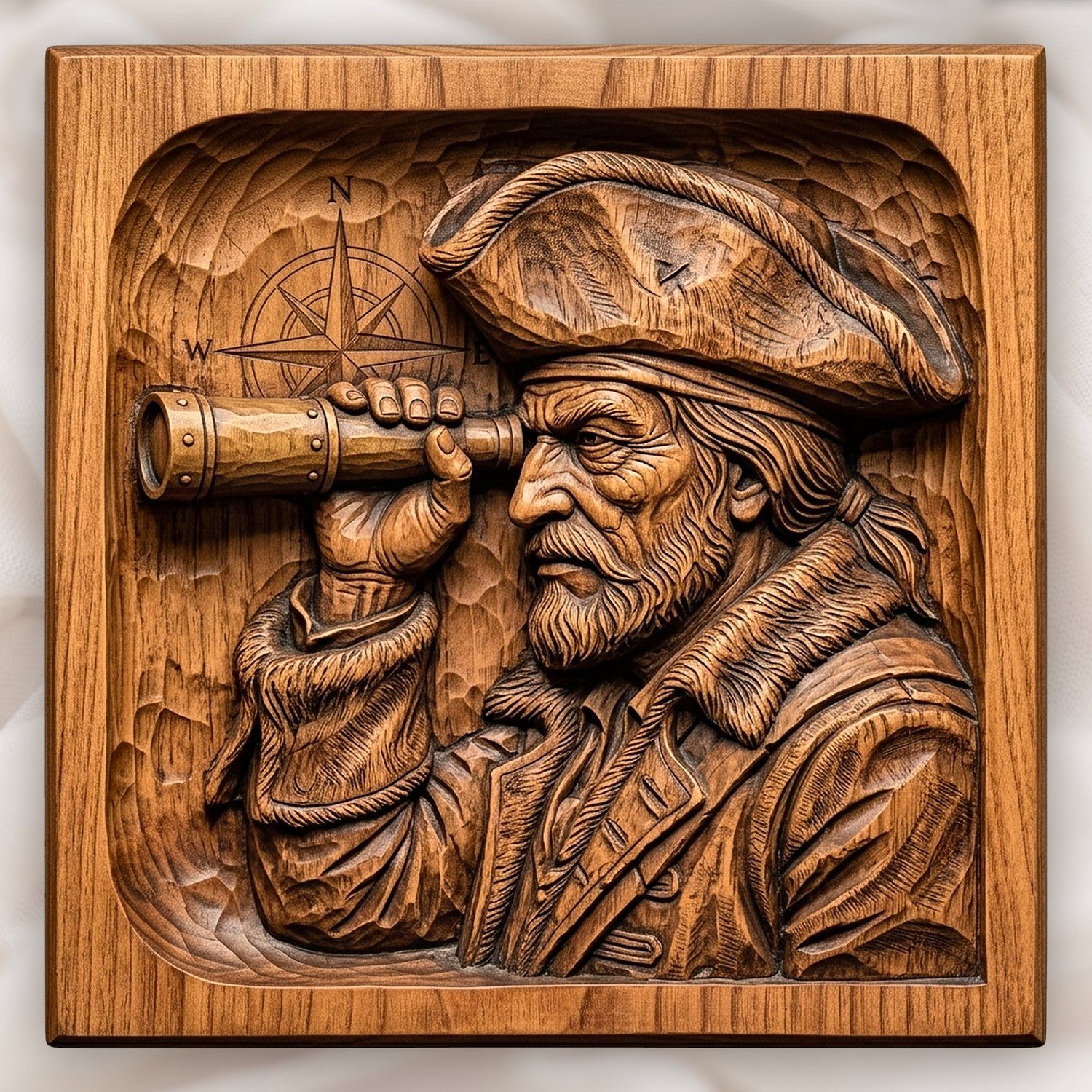 Weathered Pirate Captain Spyglass Nautical CNC Relief STL bas-relief STL design