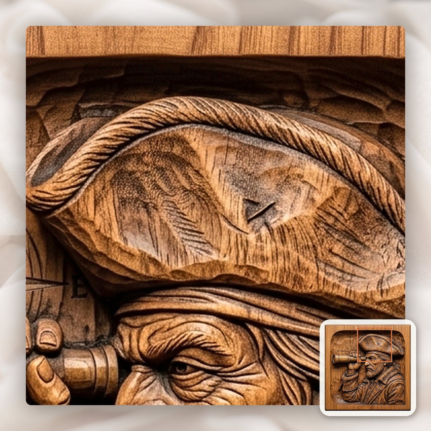 Weathered Pirate Captain Spyglass Nautical CNC Relief STL bas-relief STL — view 11