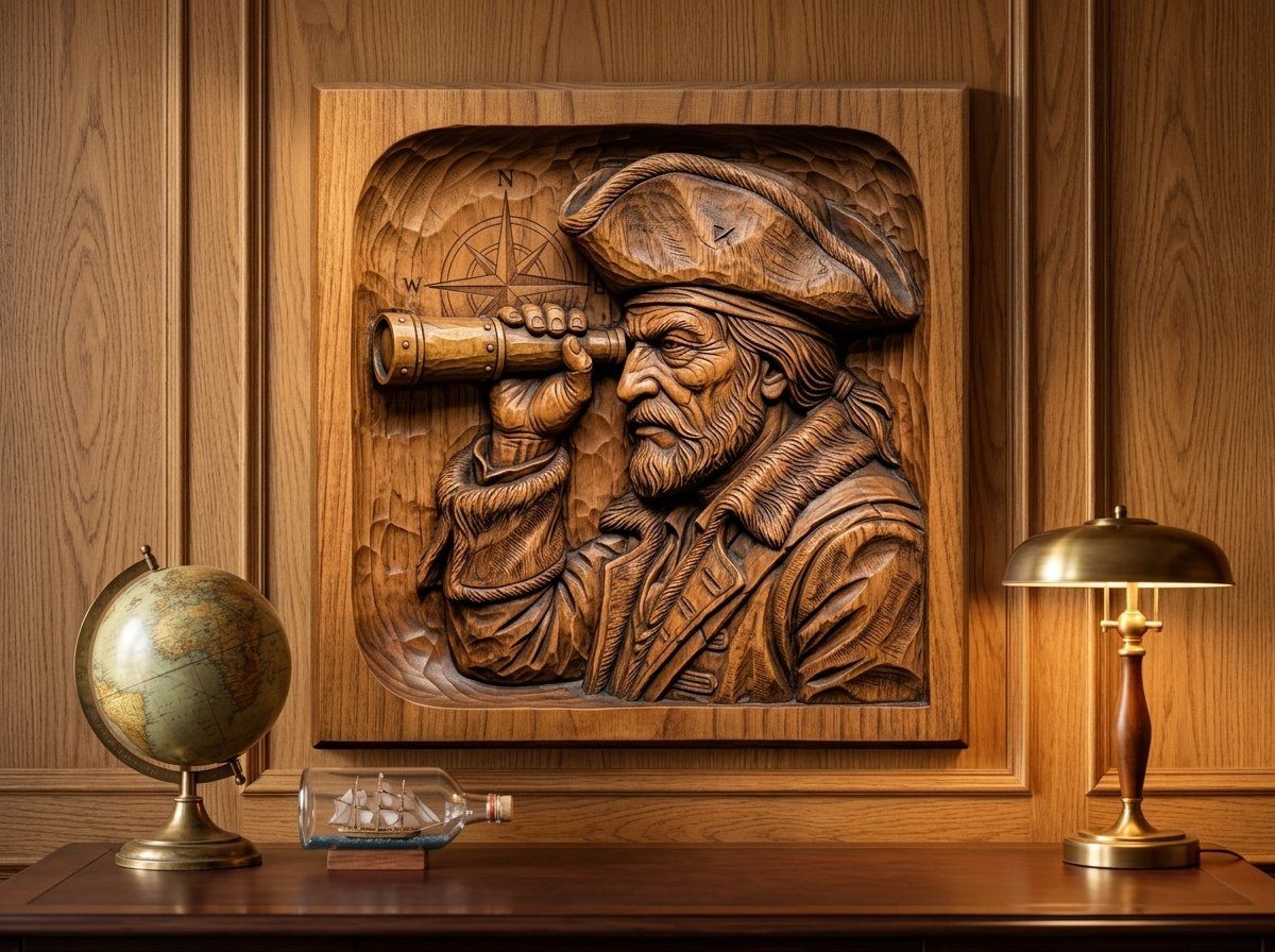 Weathered Pirate Captain Spyglass Nautical CNC Relief STL bas-relief STL — view 12
