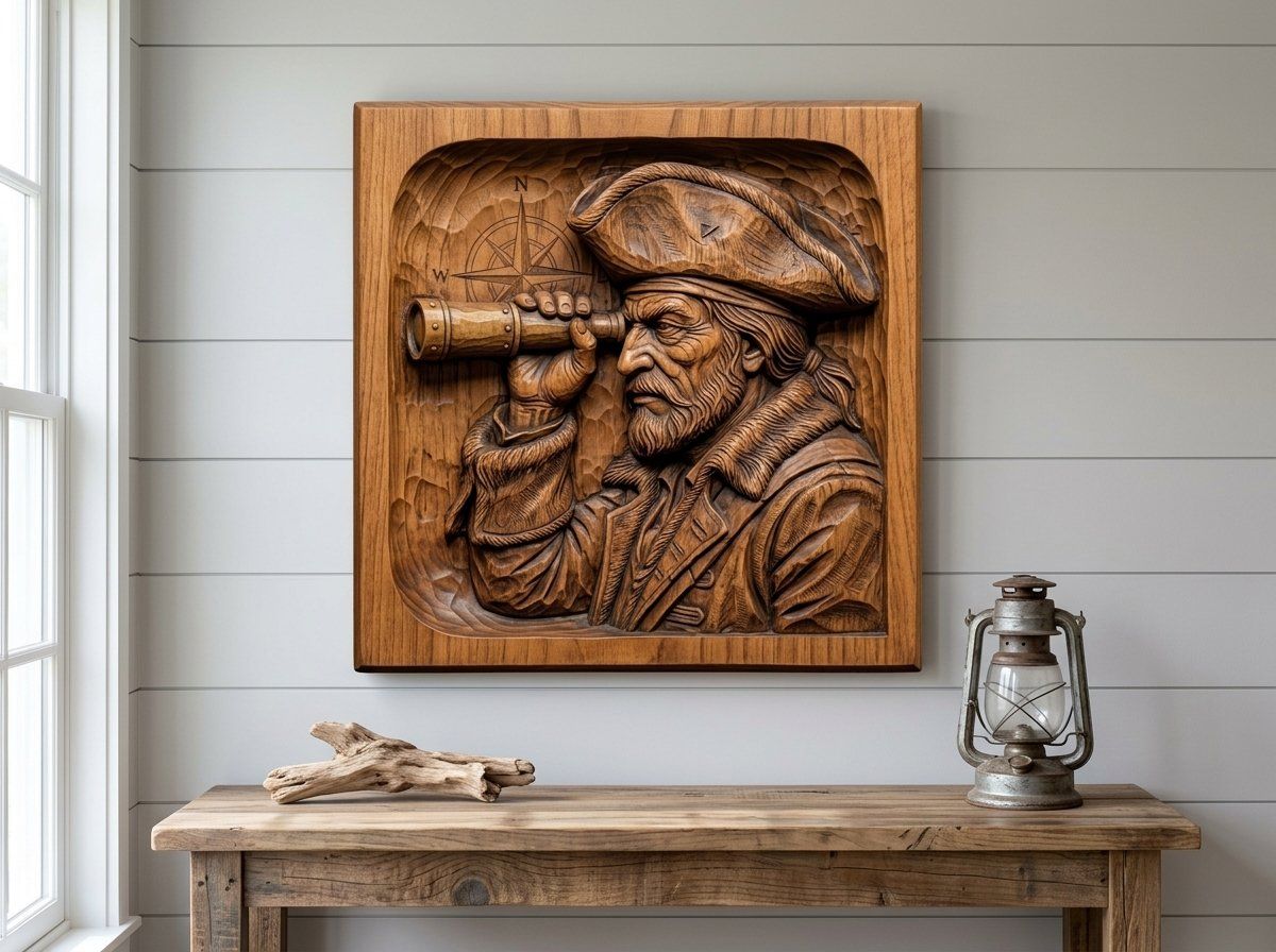 Weathered Pirate Captain Spyglass Nautical CNC Relief STL bas-relief STL — view 13