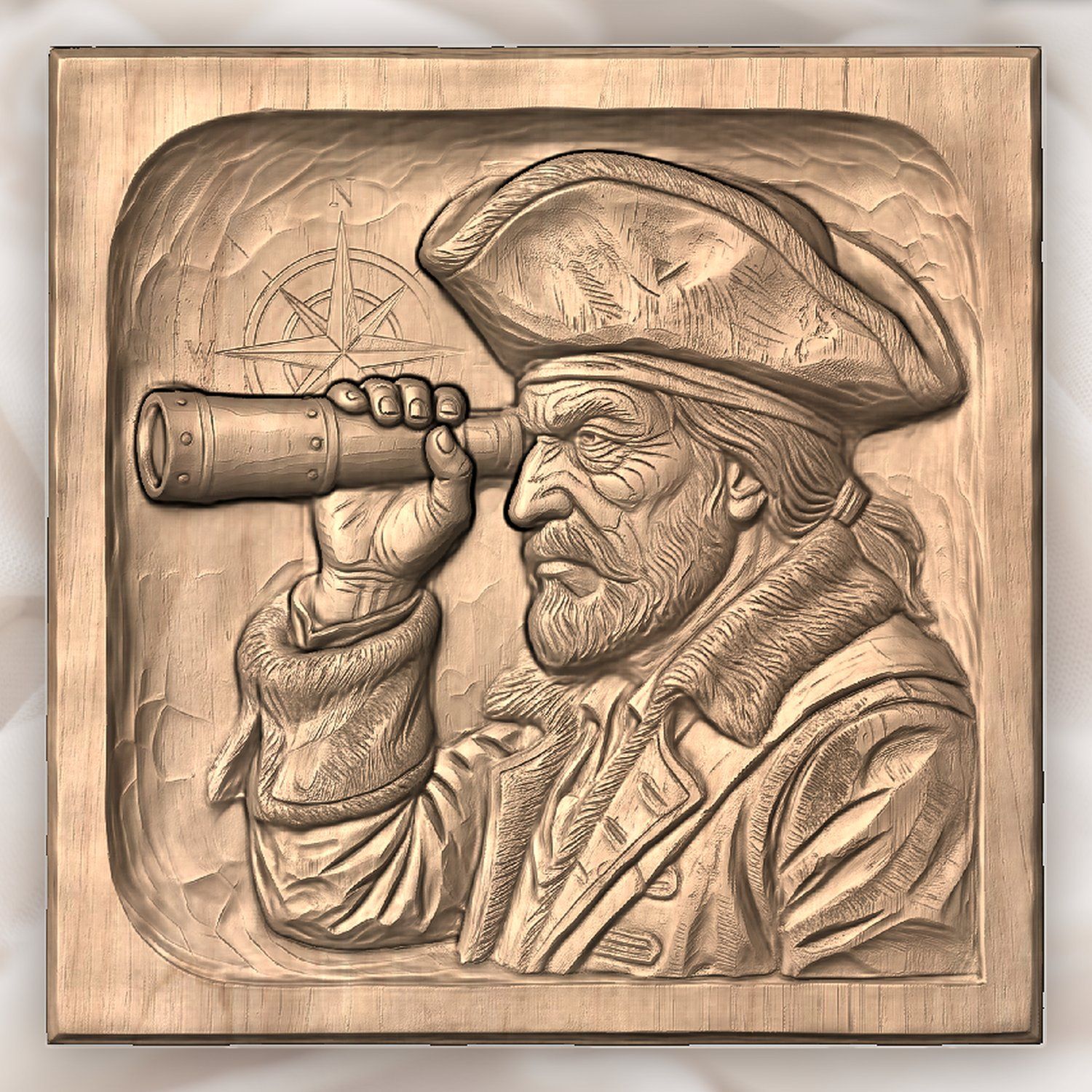 Weathered Pirate Captain Spyglass Nautical CNC Relief STL bas-relief STL — view 4