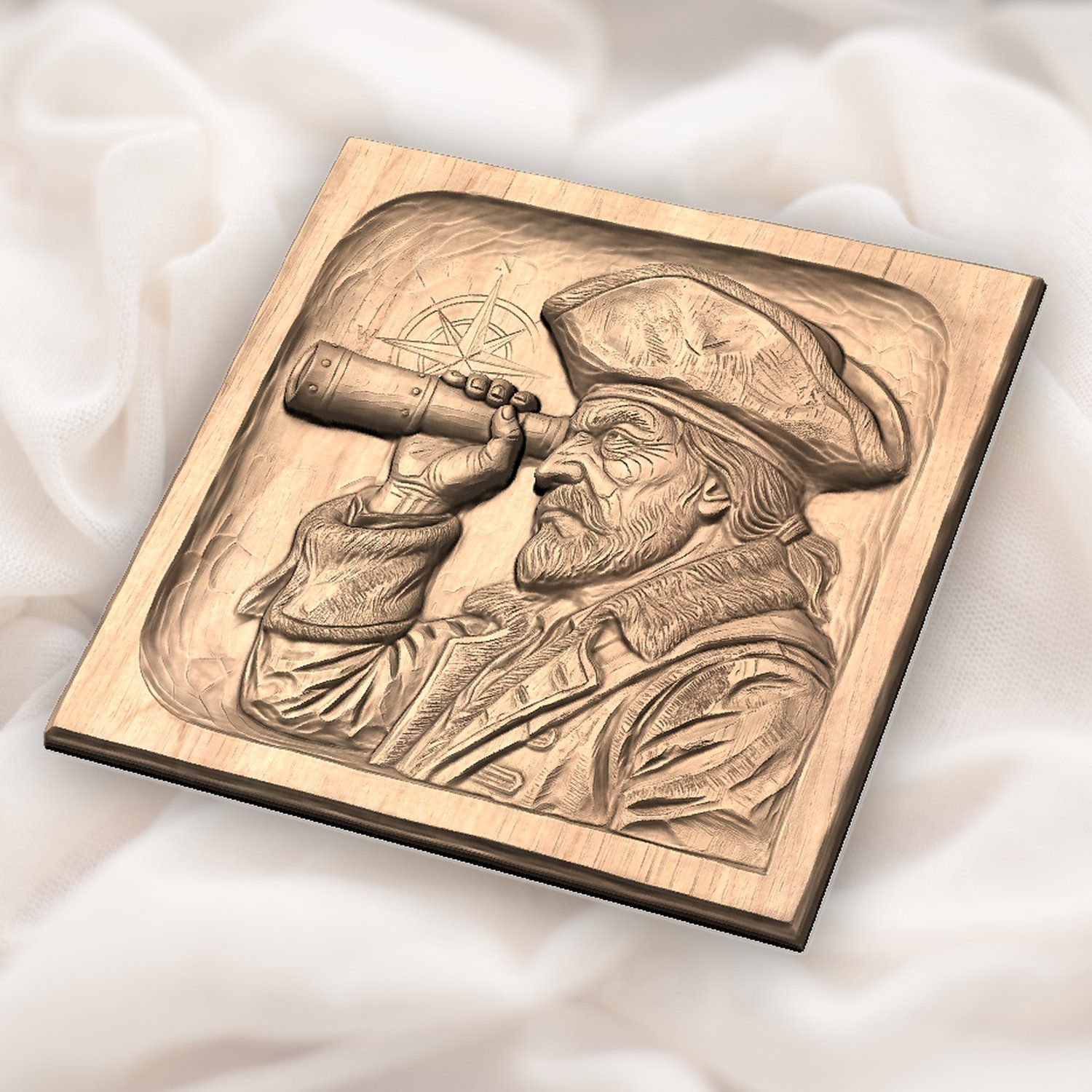 Weathered Pirate Captain Spyglass Nautical CNC Relief STL bas-relief STL — view 5