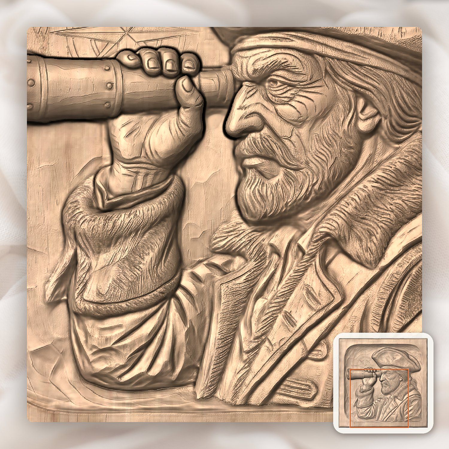 Weathered Pirate Captain Spyglass Nautical CNC Relief STL bas-relief STL — view 7