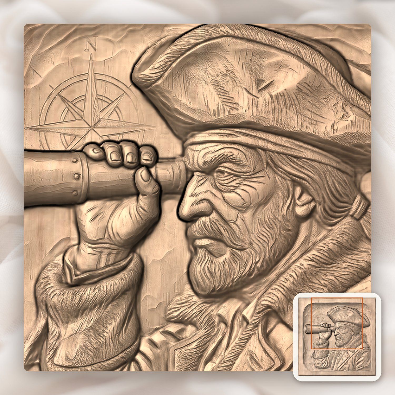 Weathered Pirate Captain Spyglass Nautical CNC Relief STL bas-relief STL — view 8