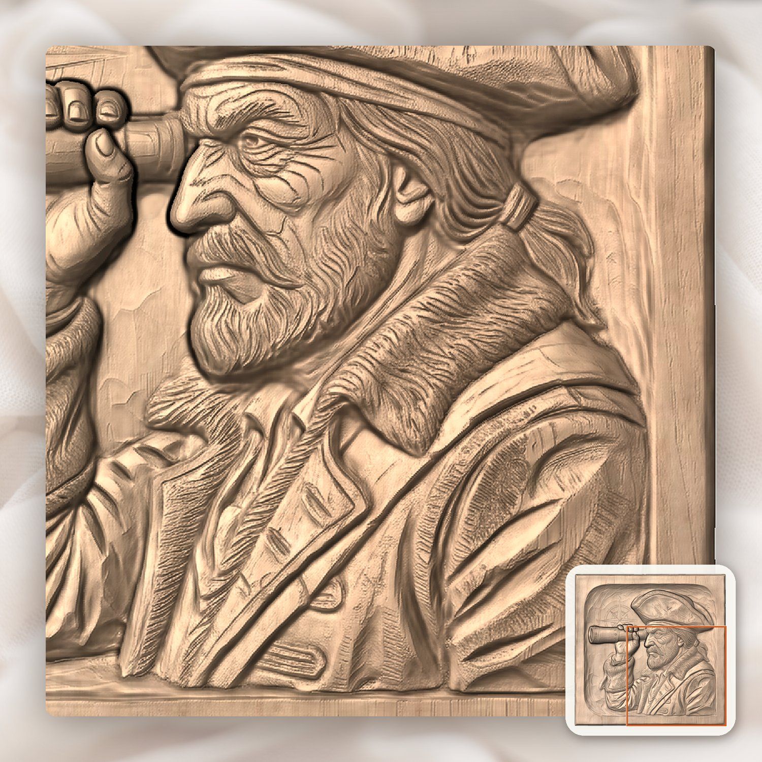 Weathered Pirate Captain Spyglass Nautical CNC Relief STL bas-relief STL — view 9
