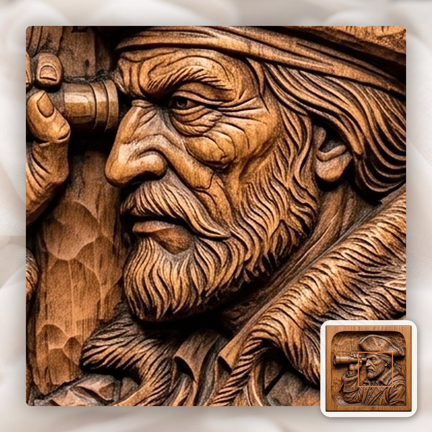 Weathered Pirate Captain Spyglass Nautical CNC Relief STL bas-relief STL — view 10