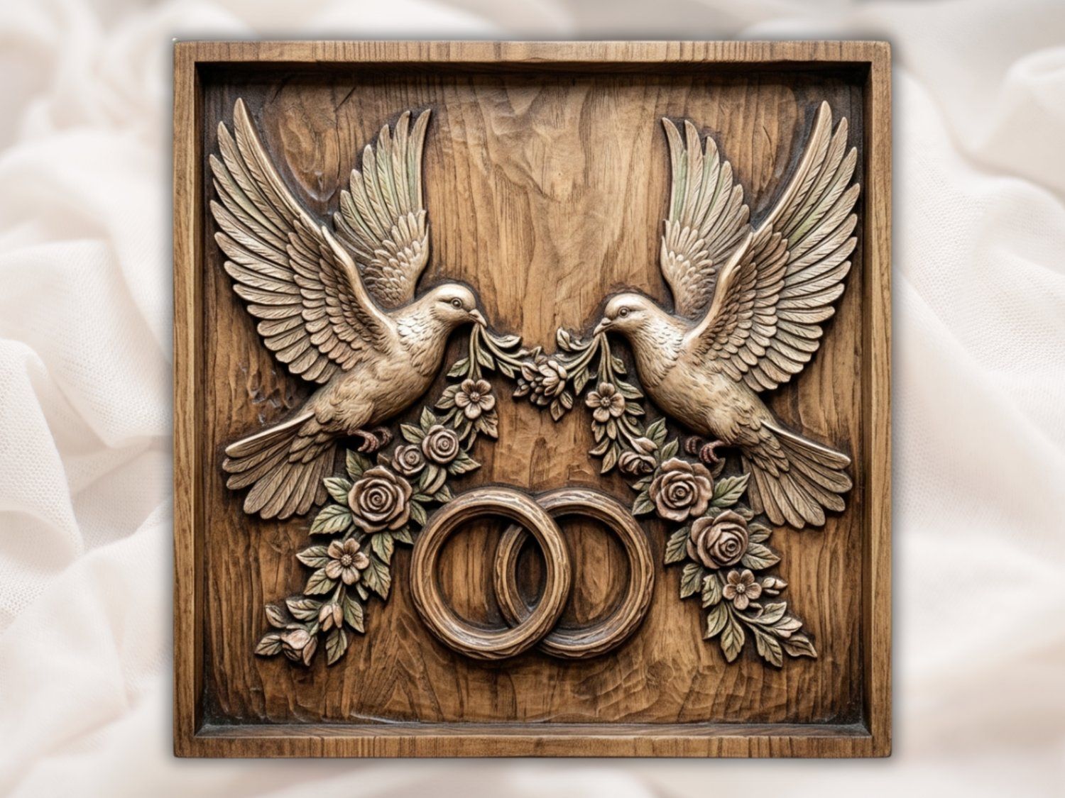 Wedding Anniversary Doves Wall Decor bas-relief STL — view 2