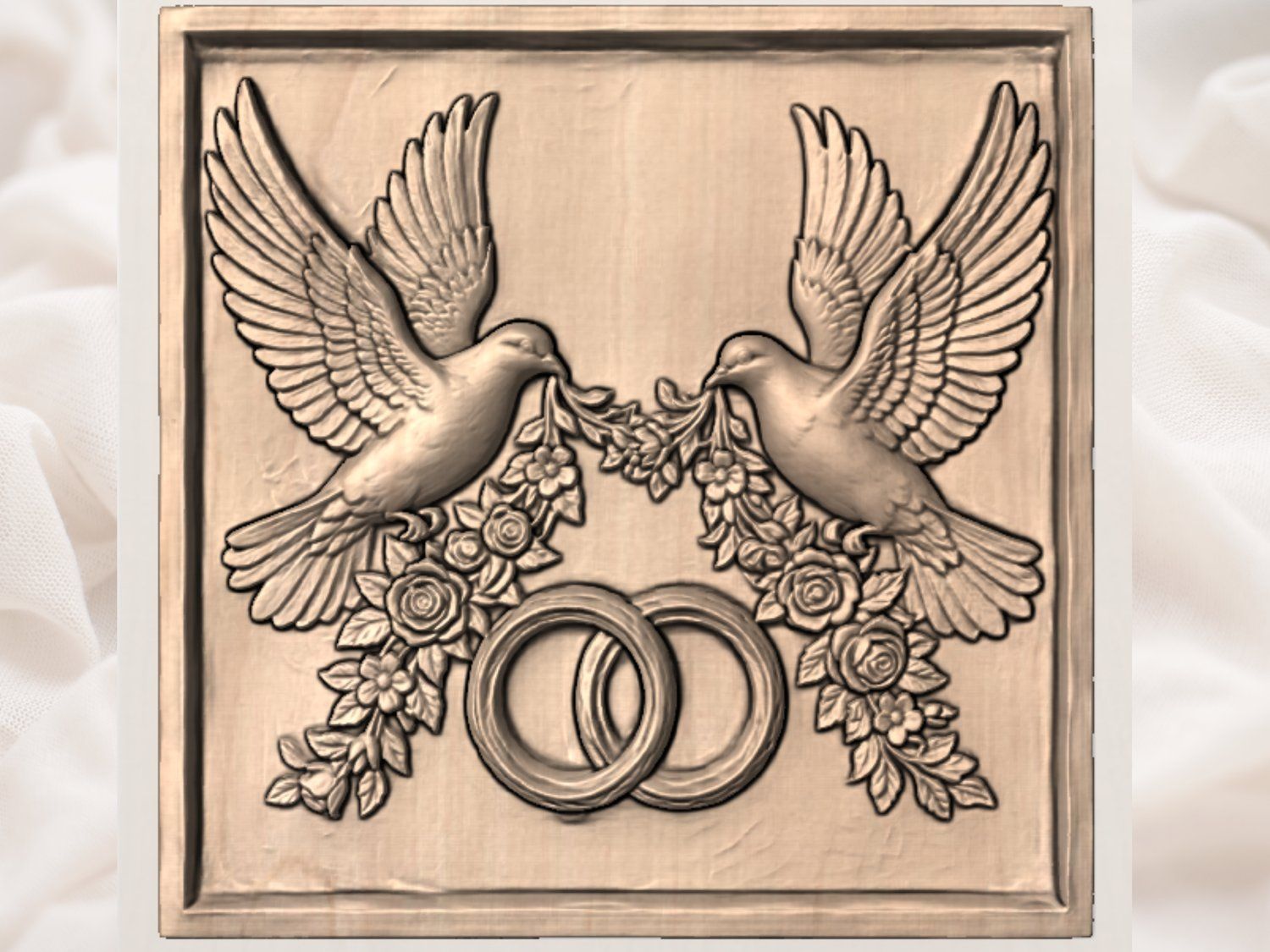 Wedding Anniversary Doves Wall Decor bas-relief STL — view 3
