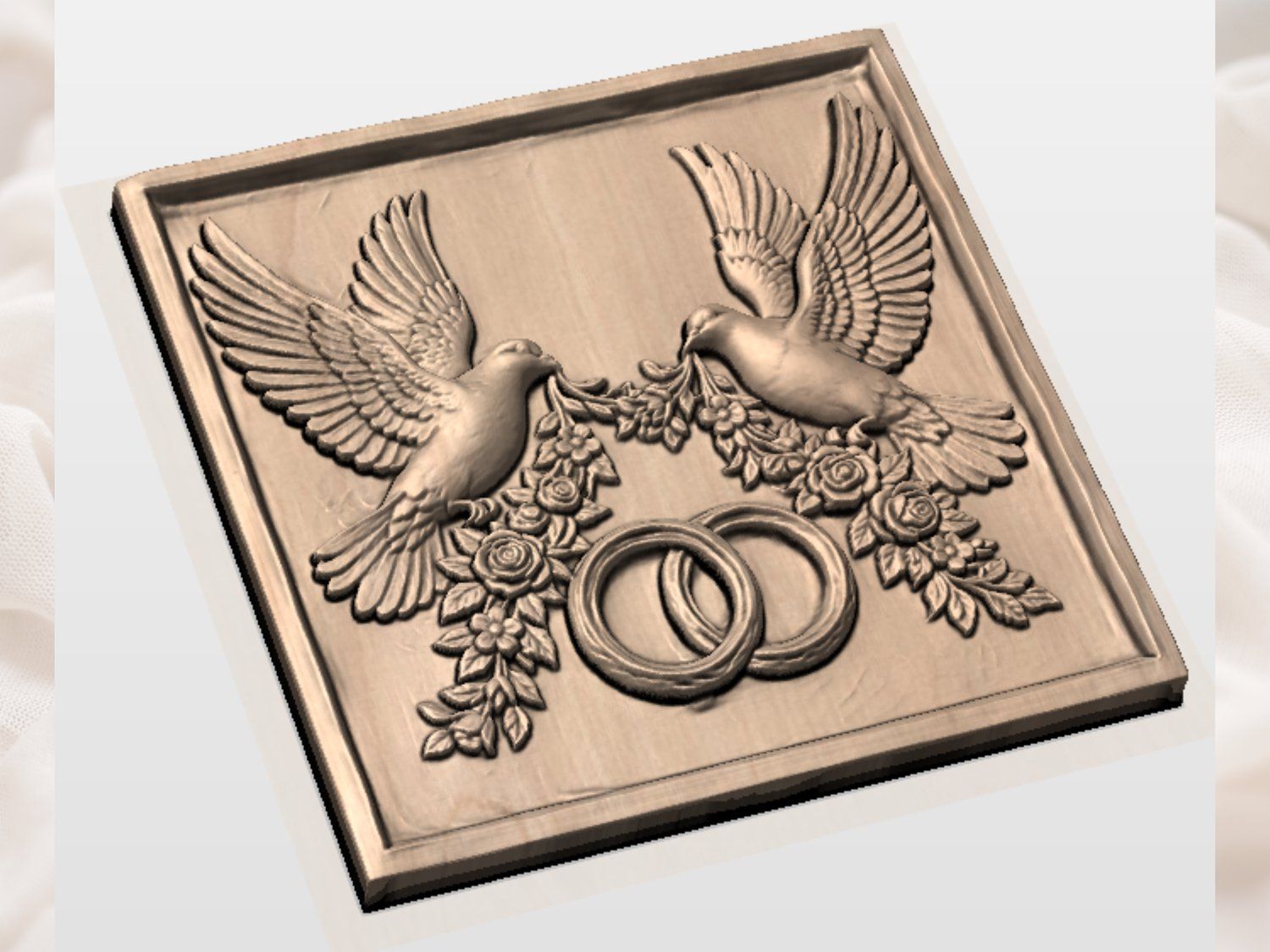 Wedding Anniversary Doves Wall Decor bas-relief STL — view 4