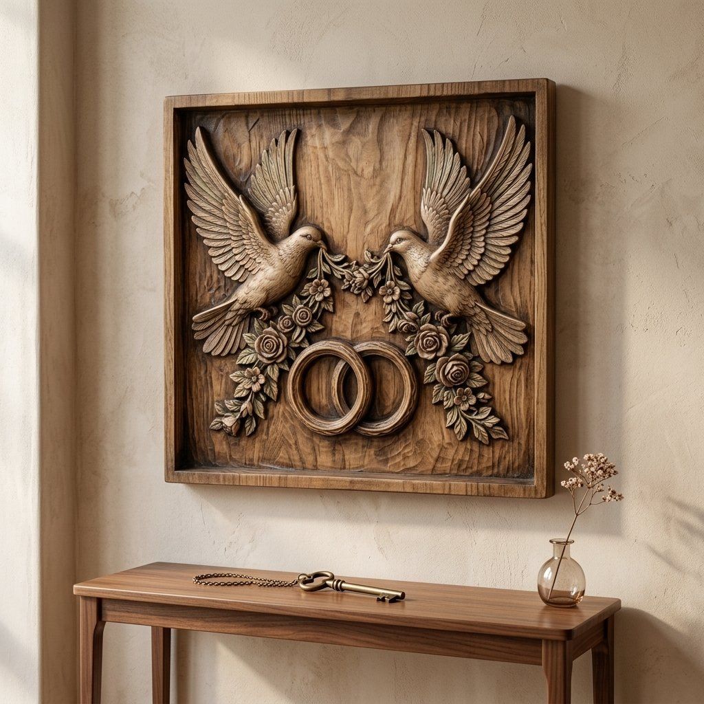 Wedding Anniversary Doves Wall Decor bas-relief STL — view 6