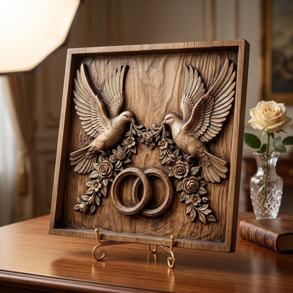 Wedding Anniversary Doves Wall Decor bas-relief STL — view 7