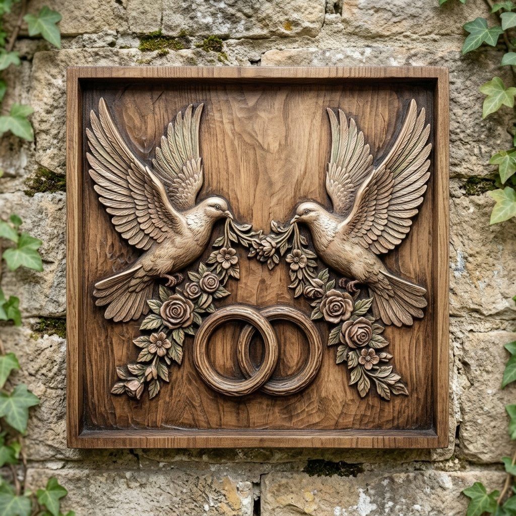 Wedding Anniversary Doves Wall Decor bas-relief STL — view 8