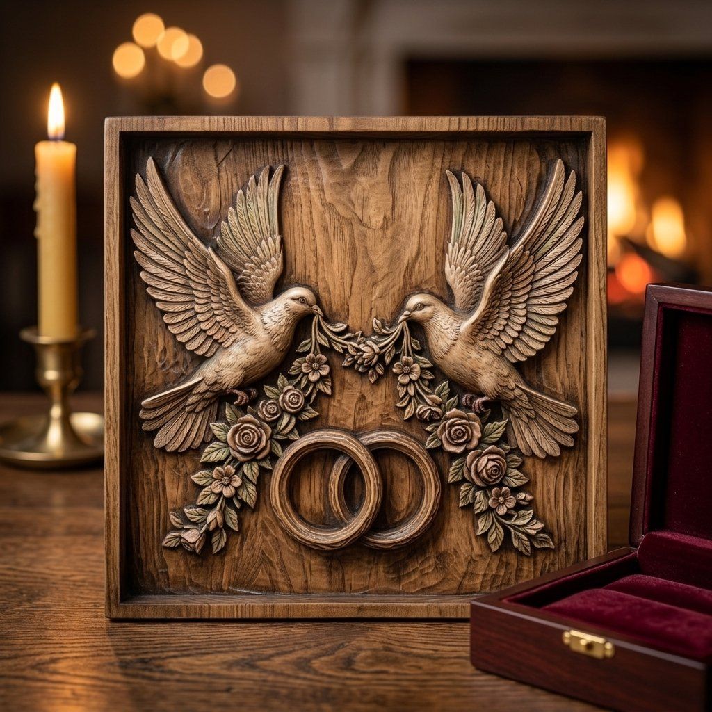Wedding Anniversary Doves Wall Decor bas-relief STL — view 9