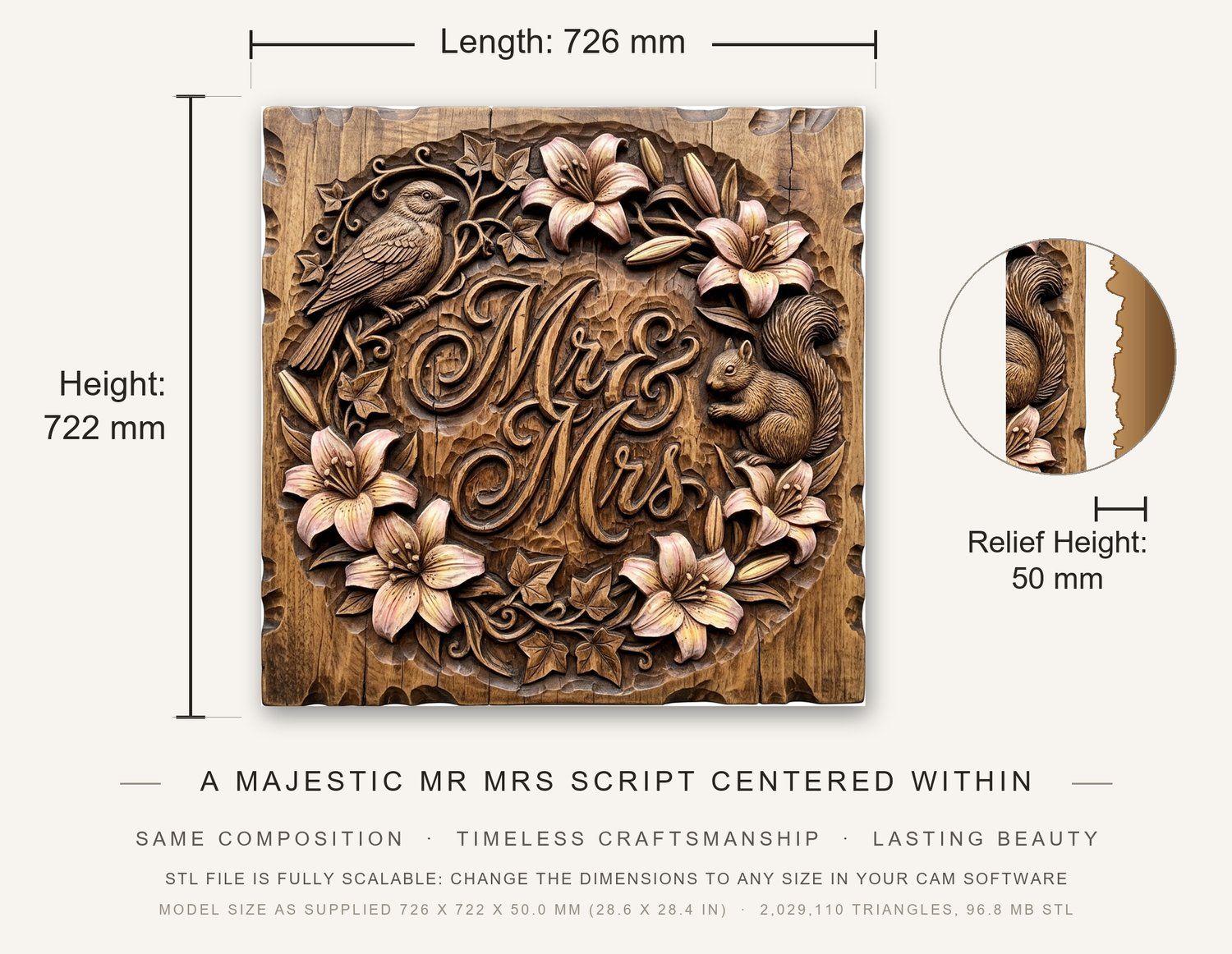 Wedding Anniversary Mr and Mrs Sign CNC Relief STL bas-relief STL — view 3