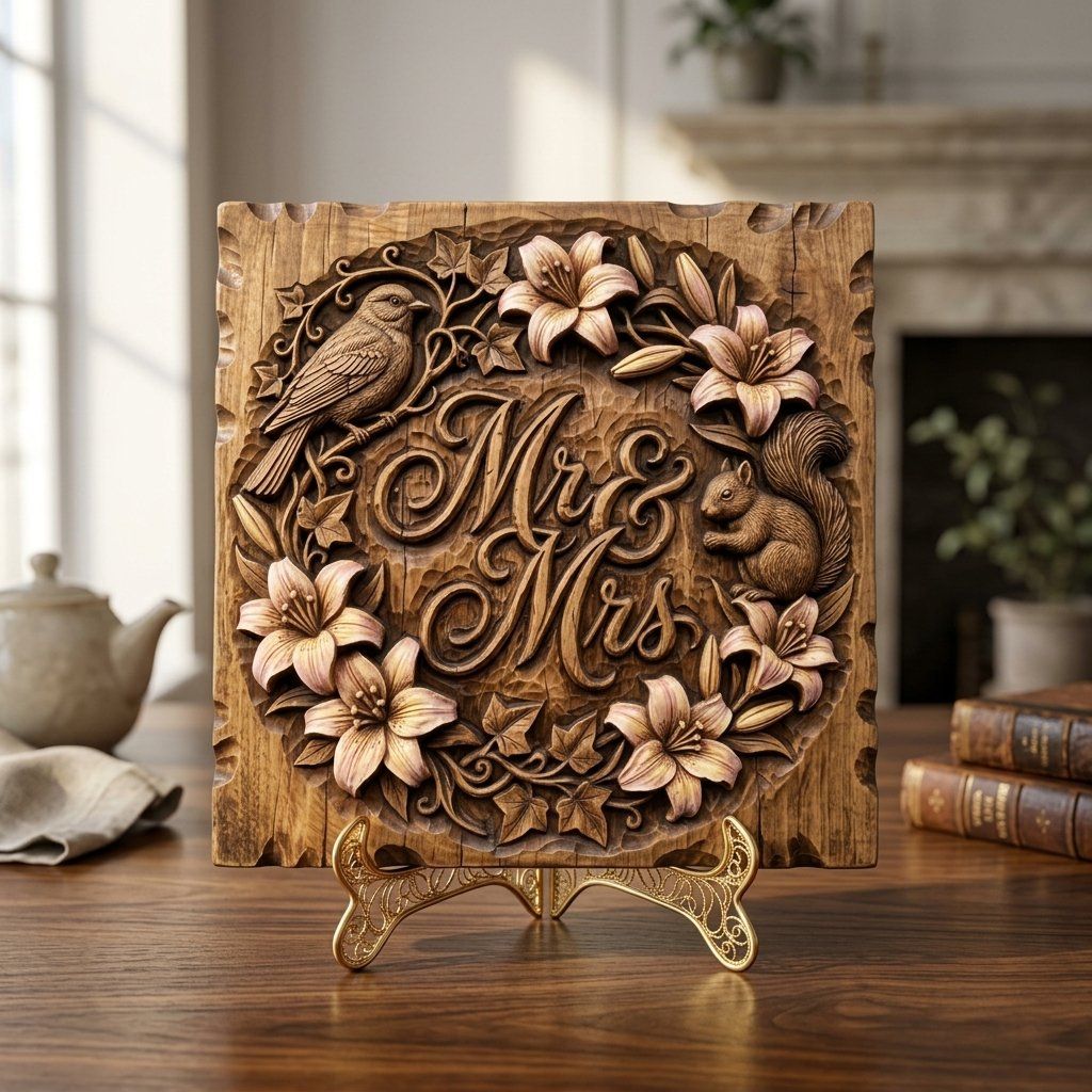 Wedding Anniversary Mr and Mrs Sign CNC Relief STL bas-relief STL — view 15
