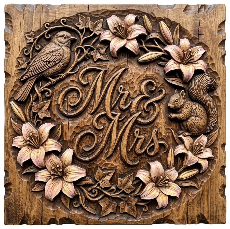 Wedding Anniversary Mr and Mrs Sign CNC Relief STL bas-relief STL — view 11