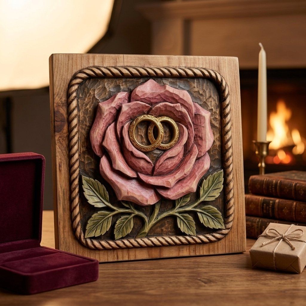 Wedding Anniversary Rose Wall Art bas-relief STL — view 9