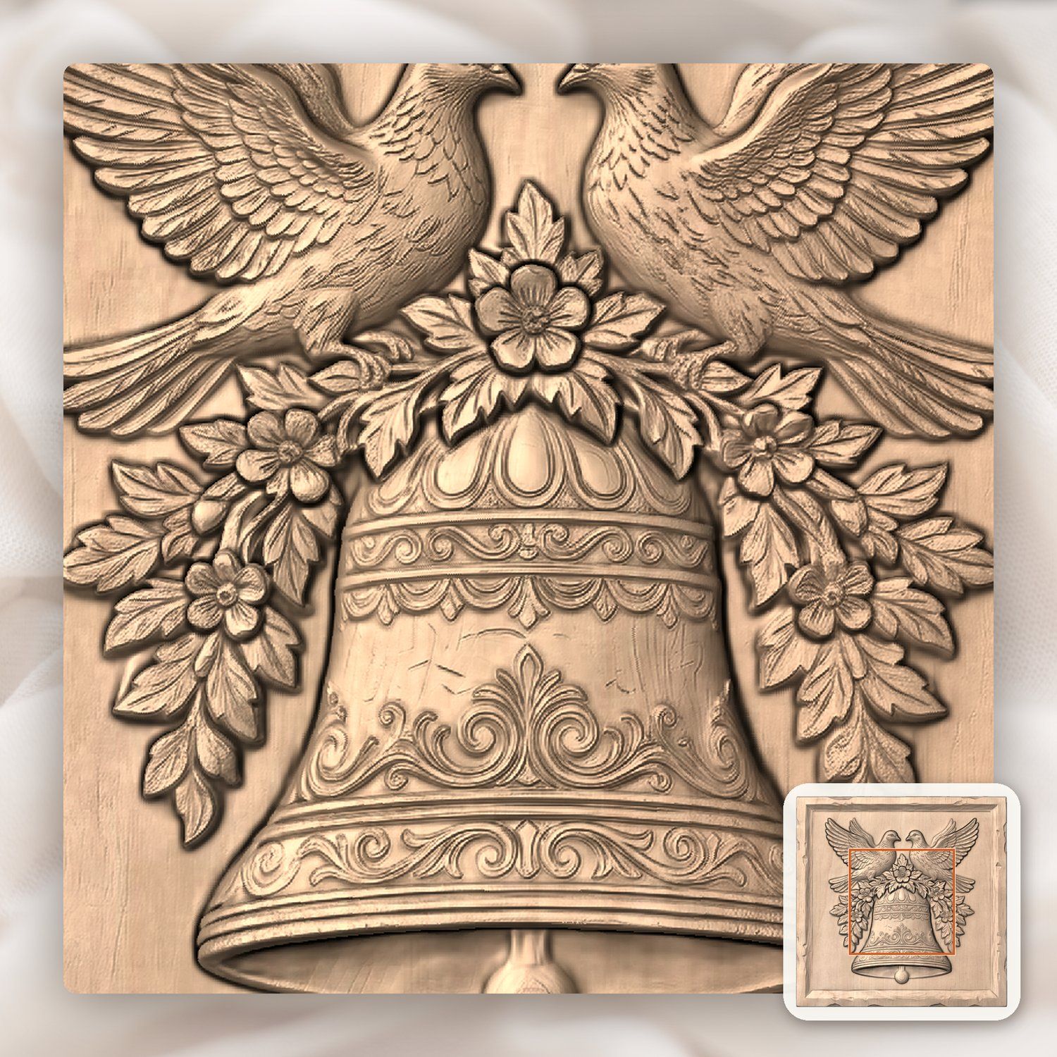 Wedding Bell Peace Doves CNC Relief STL bas-relief STL — view 6