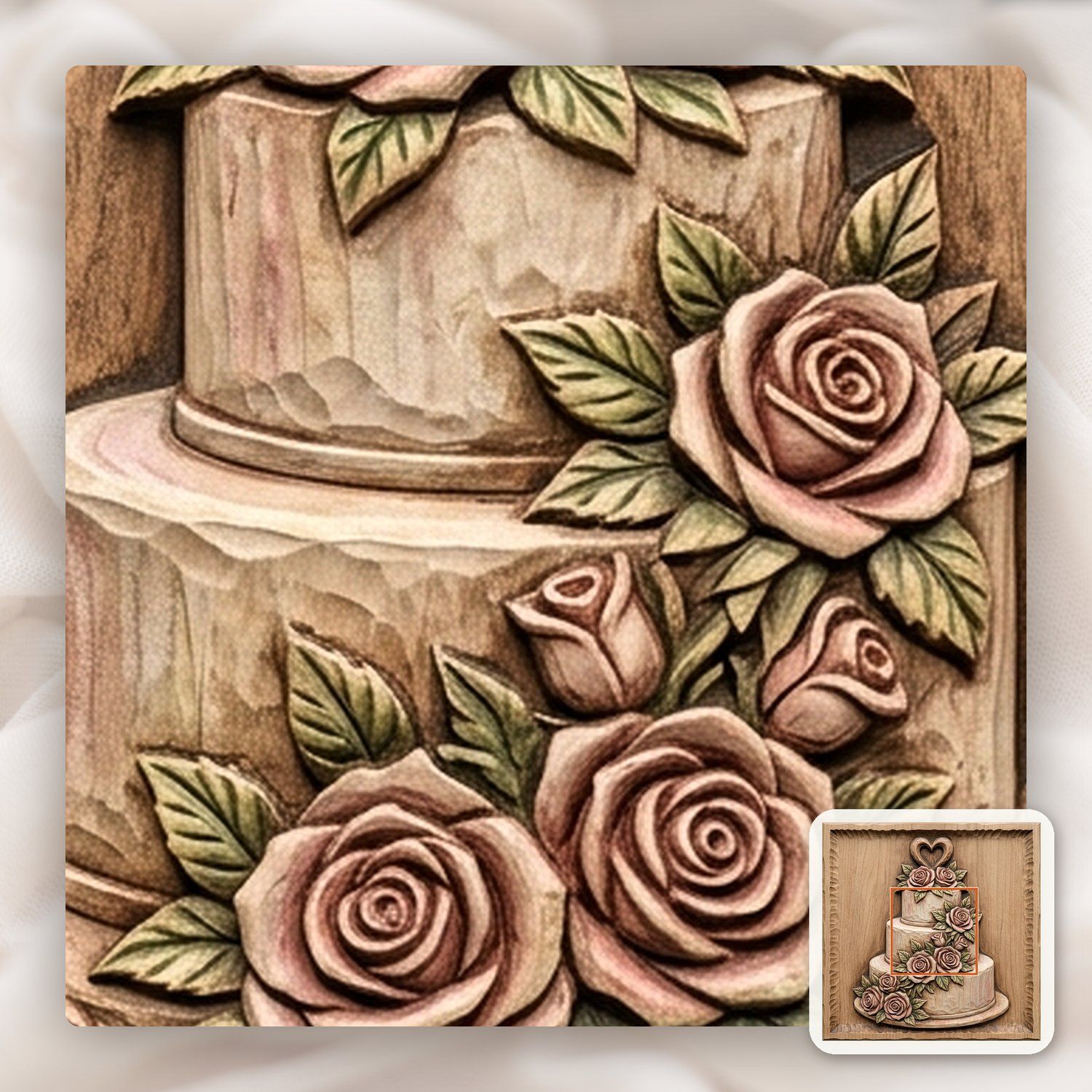 Wedding Cake With Roses CNC Relief STL bas-relief STL — view 11