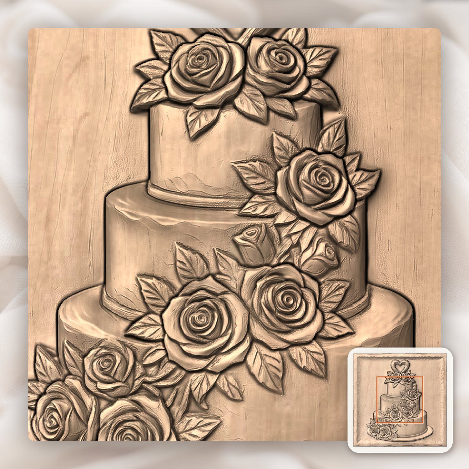 Wedding Cake With Roses CNC Relief STL bas-relief STL — view 6