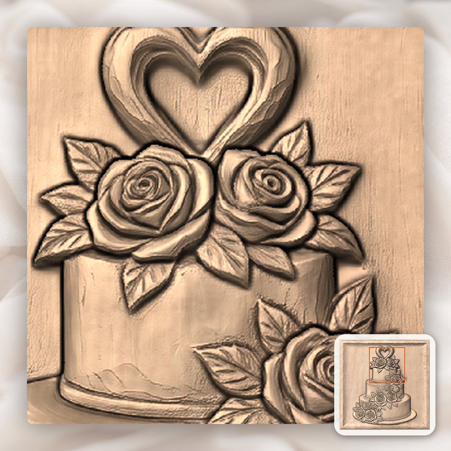 Wedding Cake With Roses CNC Relief STL bas-relief STL — view 8