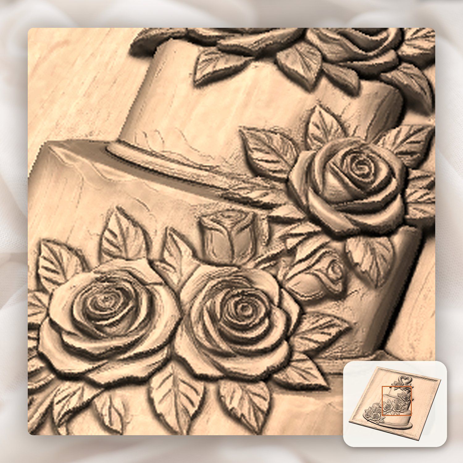 Wedding Cake With Roses CNC Relief STL bas-relief STL — view 9