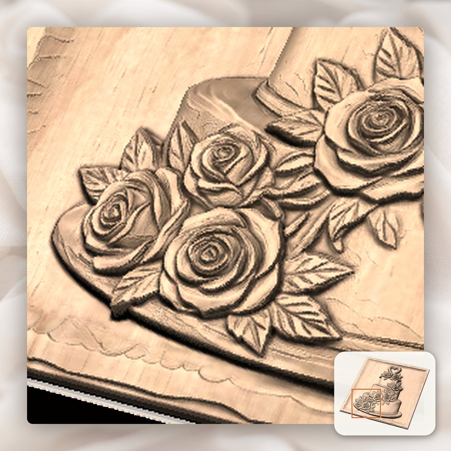 Wedding Cake With Roses CNC Relief STL bas-relief STL — view 10