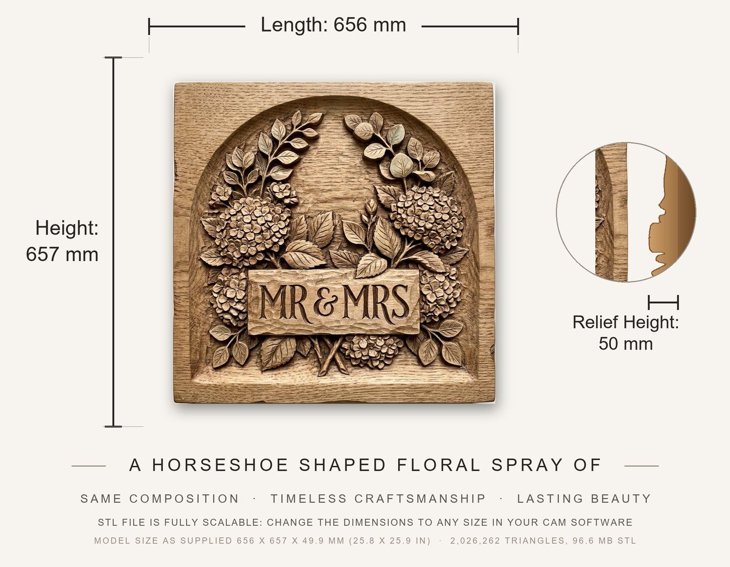 Wedding Hydrangea Anniversary Sign CNC Relief STL bas-relief STL — view 3
