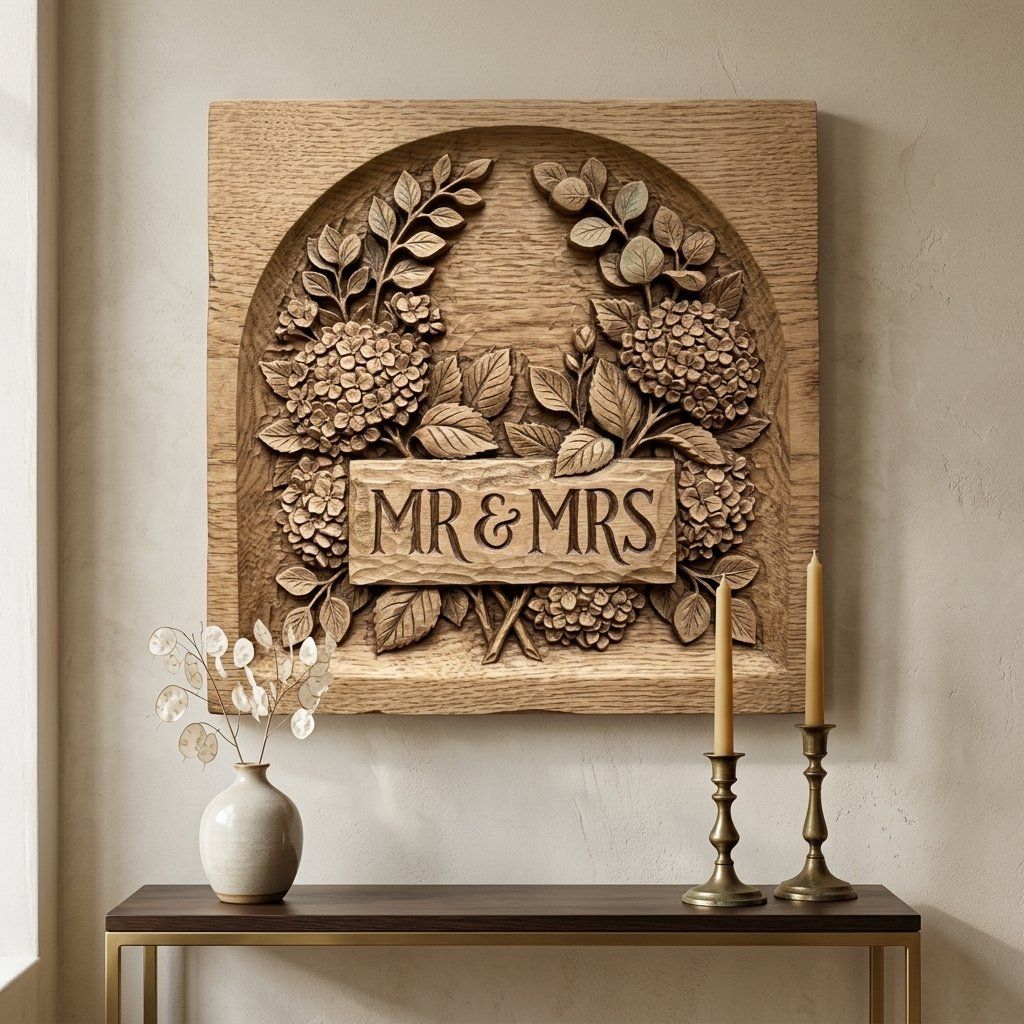 Wedding Hydrangea Anniversary Sign CNC Relief STL bas-relief STL — view 14