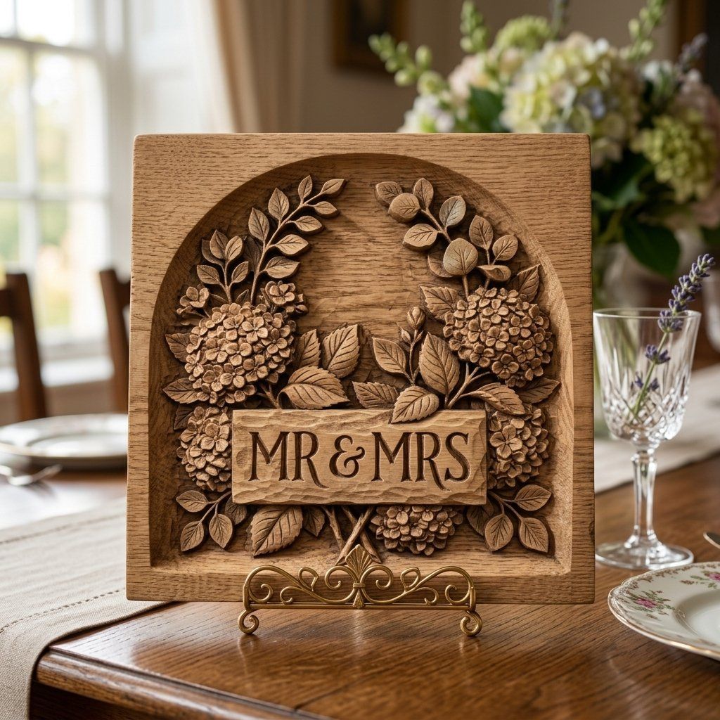 Wedding Hydrangea Anniversary Sign CNC Relief STL bas-relief STL — view 15