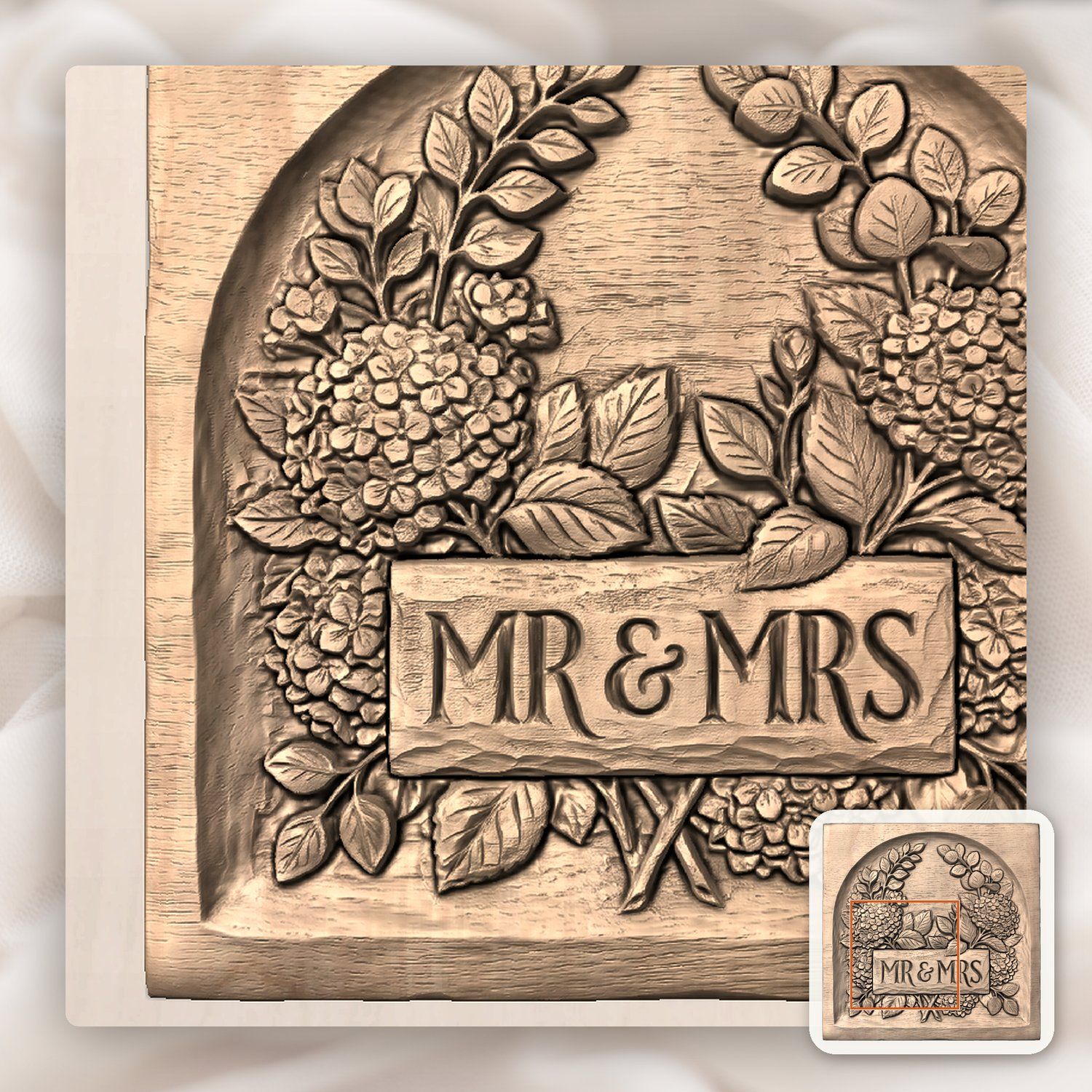 Wedding Hydrangea Anniversary Sign CNC Relief STL bas-relief STL — view 6