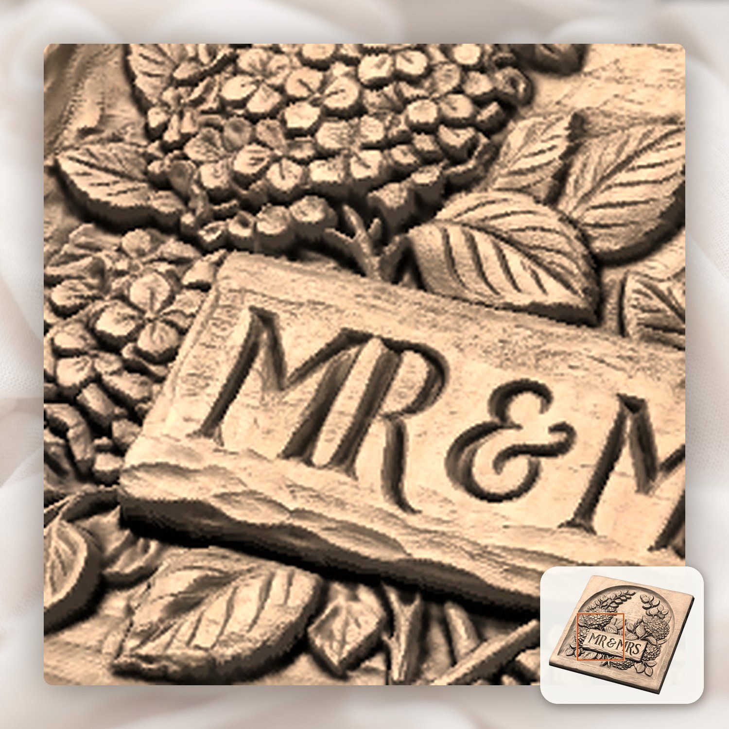 Wedding Hydrangea Anniversary Sign CNC Relief STL bas-relief STL — view 11