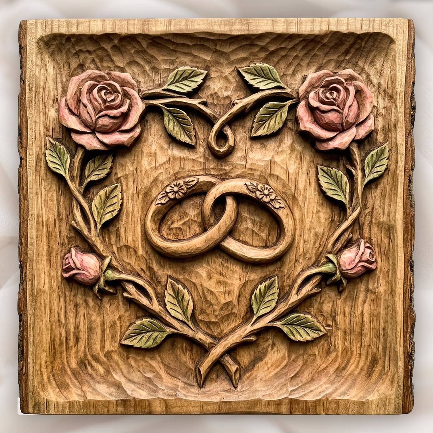 Wedding Rings, Heart and Rose Vine Bas-Relief STL