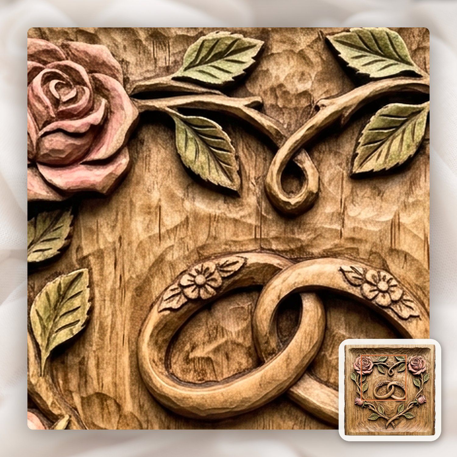 Wedding Rings Heart Rose Vine CNC Relief STL bas-relief STL — view 12
